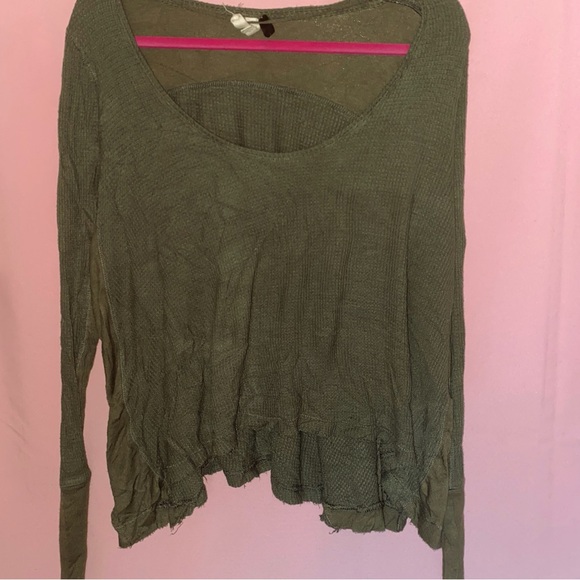 Free People Olive Green Long Sleeve Top We The Army Laguna Thumbhole Small Festi - Picture 14 of 14